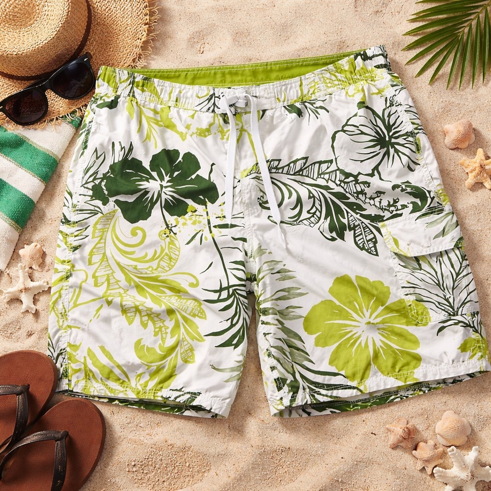 Breakwater Tropical Swim Trunks Board‎ Shorts Green Floral Size Large vacation